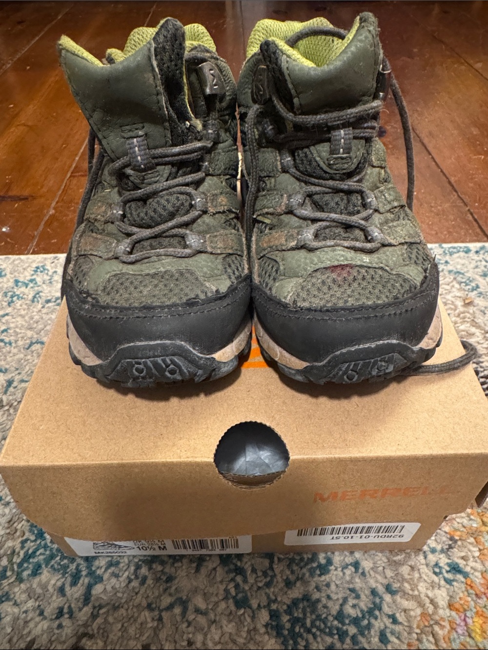 Merrell Kids Olive Green Hiking Boots with Lime Lining